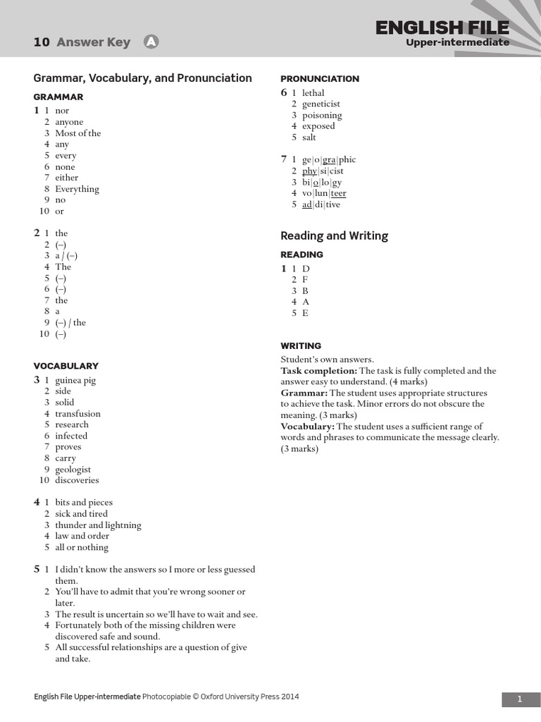 EF3e Uppint Filetest 10 Answerkey | PDF | English Language | Vocabulary