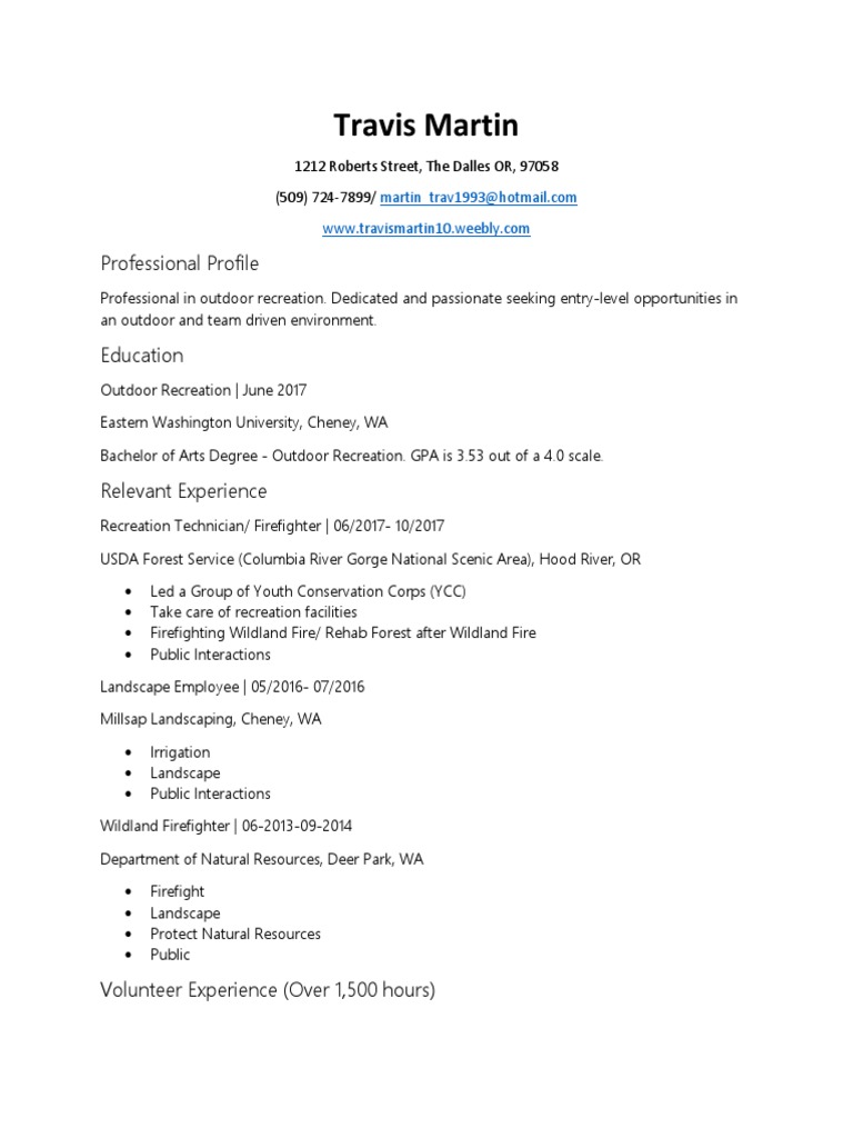 Outdoor Recreation Professional Profile | PDF | Wilderness | United ...
