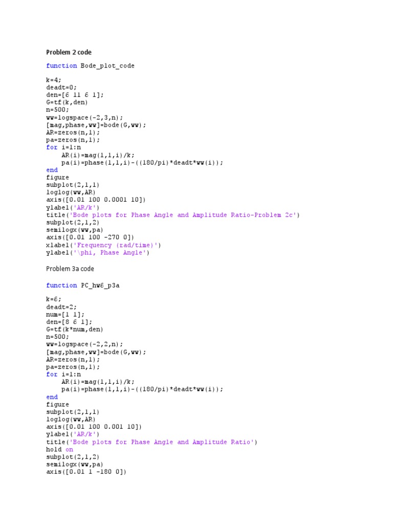 Bode Plot Matlab Code | PDF