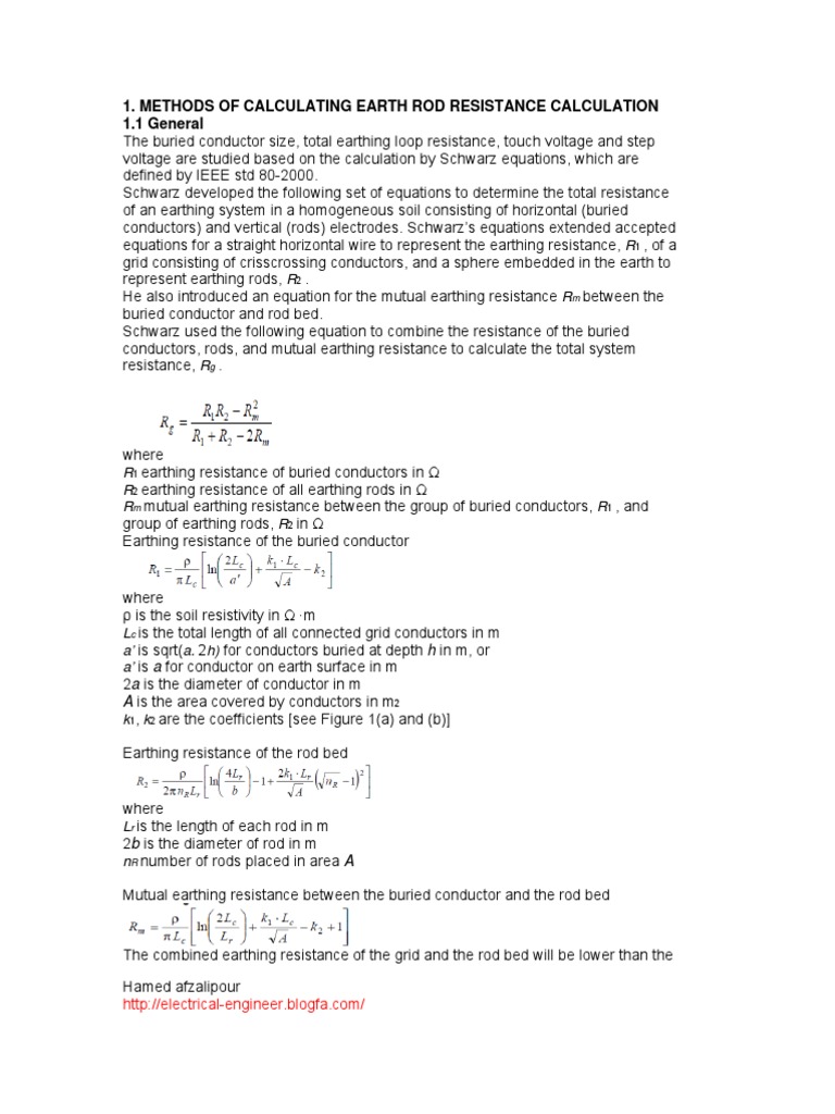Earthing Resistance Calculation Methods | PDF | Electrical Resistivity ...