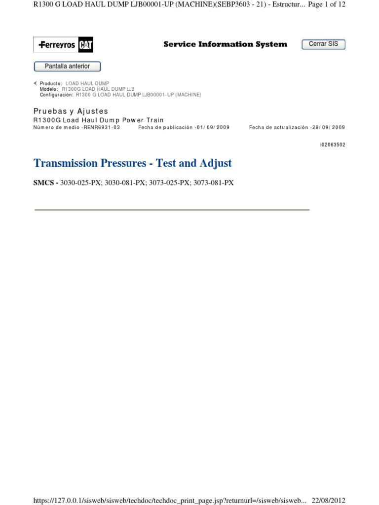 Presiones Transmision R1300G | PDF | Transmission (Mechanics) | Clutch