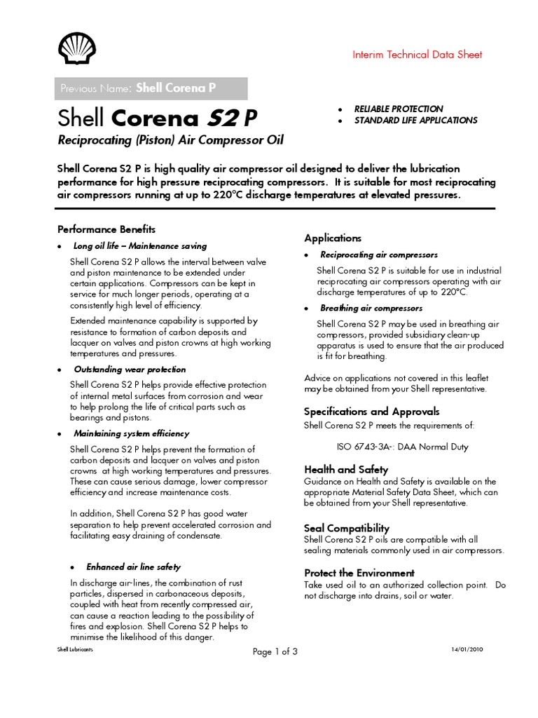 Shell Corena S2 P - TDS | PDF | Gas Compressor | Rust
