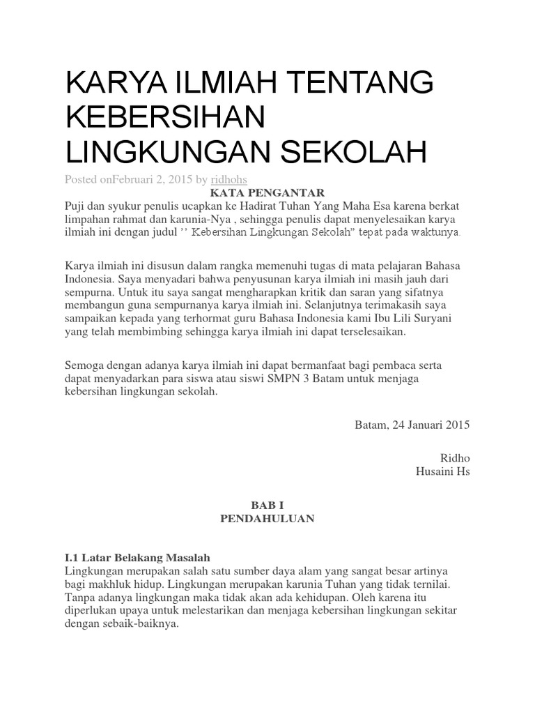 Karya Ilmiah Tentang Kebersihan Lingkungan