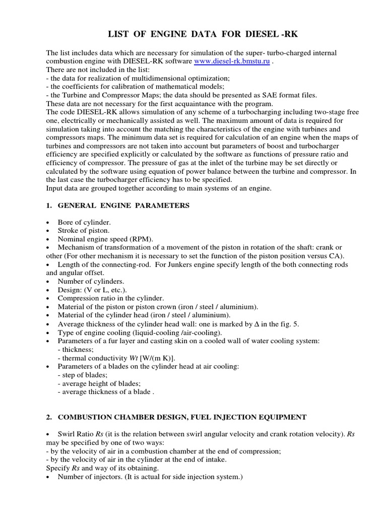 Diesel Engine Simulation Data List | PDF | Turbocharger | Fuel Injection