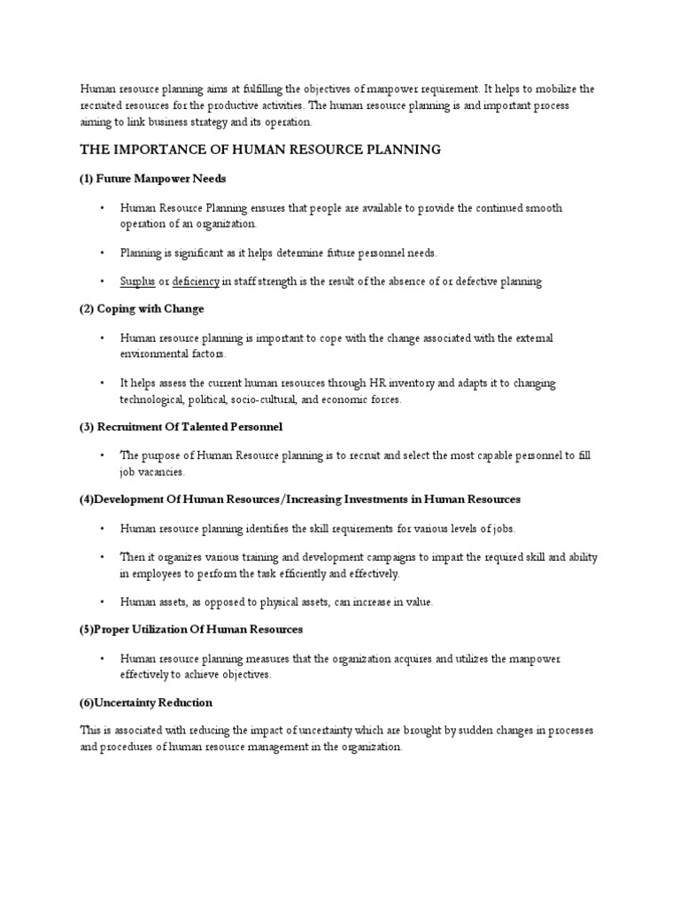 Importance of Human Resource Planning | PDF