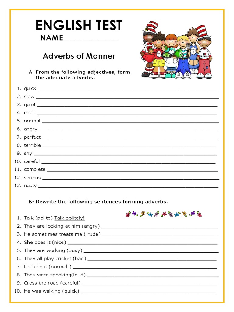 Adverbs of Manner Exercises | PDF | Language Arts & Discipline