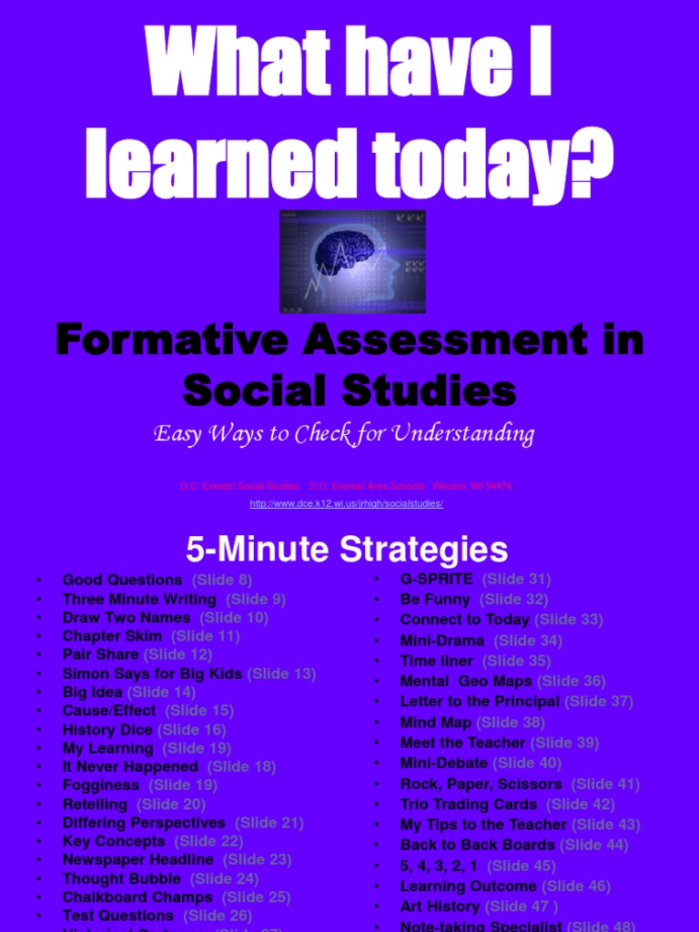 Formative Assessment in Social Studies Easy Ways To Check For