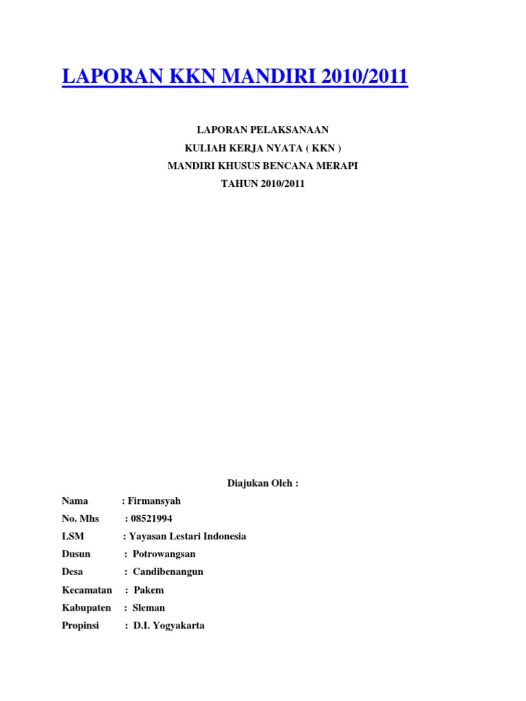 Laporan Kkn Mandiri 2010