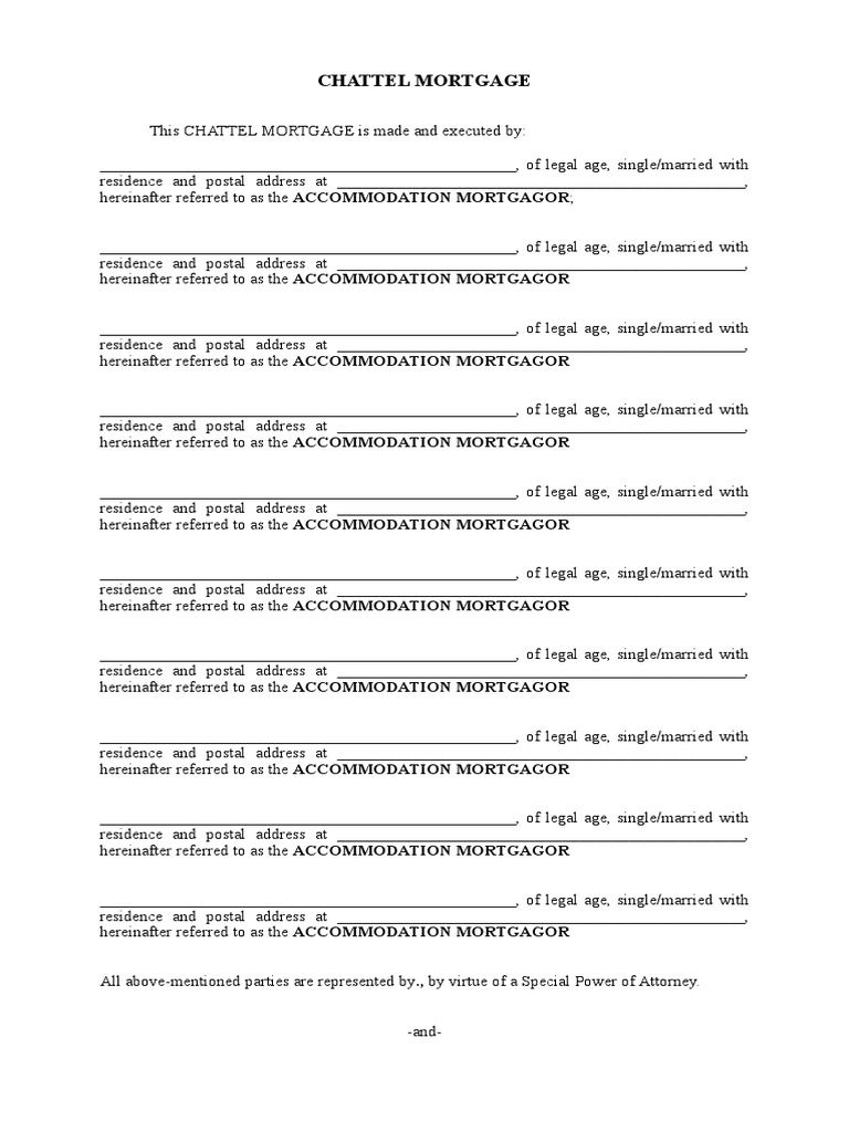 Chattel Mortgage Agreement Template | PDF | Mortgage Law | Foreclosure