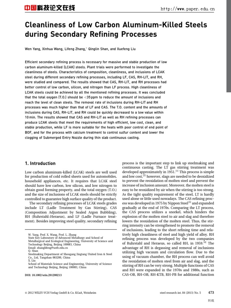 Cleanliness in Aluminum-Killed Steels | PDF | Steelmaking | Steel