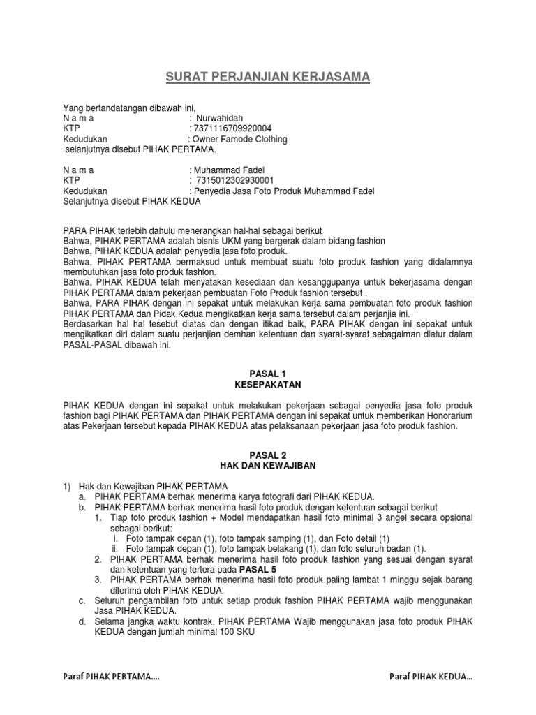 Contoh Surat Perjanjian Kerjasama Jasa Fotografi Cikcapuccinolatte