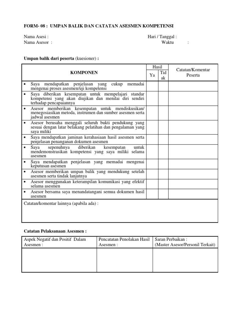 FORM - 08 Umpan Balik Asesmen