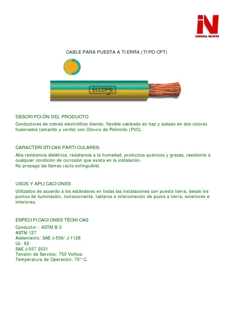 Cable para Puesto A Tierra (Tipo CPT) ELCOPE | PDF