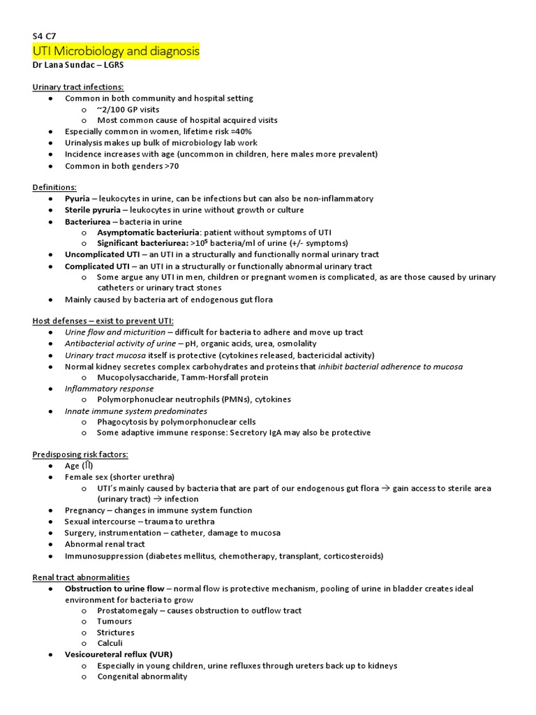 UTI Causes and Microbiology Overview | PDF | Urinary Tract Infection ...