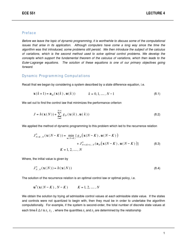 ECE 551 Lecture 4 | PDF | Calculus Of Variations | Dynamic Programming