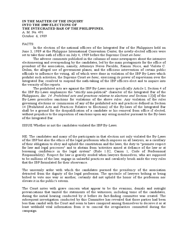 Supreme Court Inquiry into Allegations of Violations of Ethics and By