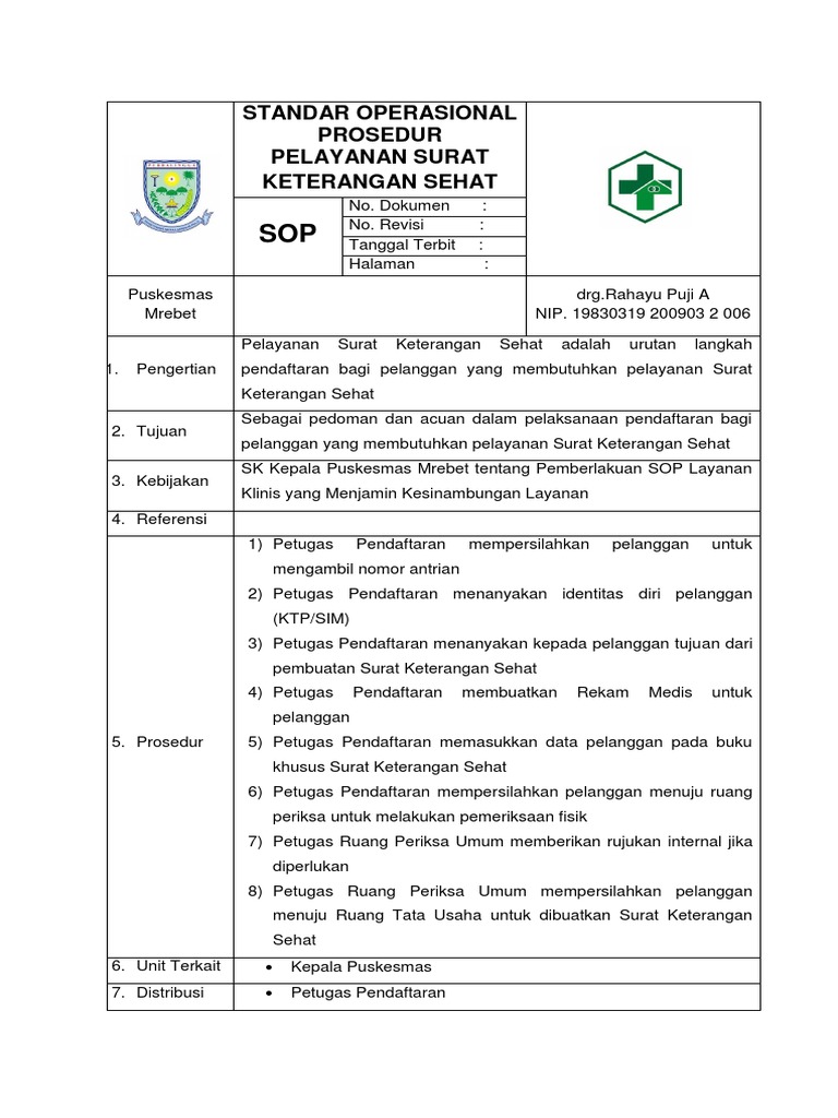 Sop Pelayanan Surat Keterangan Sehat