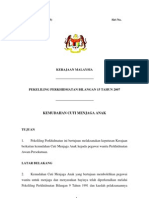 Pekeliling Perkhidmatan Bil 15/2007 - Kemudahan Cuti Menjaga Anak