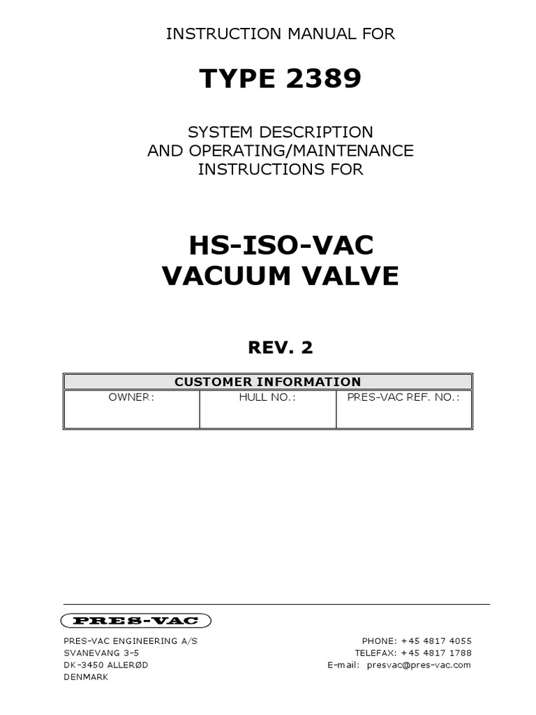 Manual 2389 HsIsoVac r2 PDF Valve Vacuum