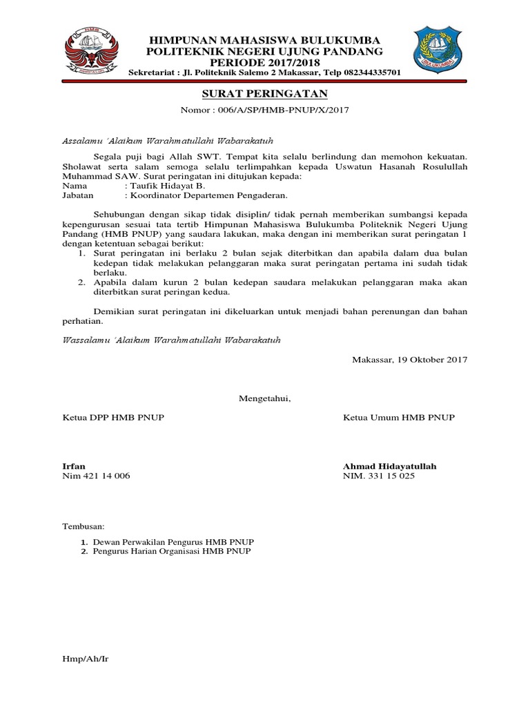 Contoh Surat Peringatan Organisasi