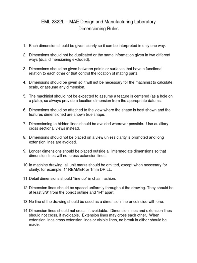 Dimensioning Rules For Design Drafting PDF Dimension Machining