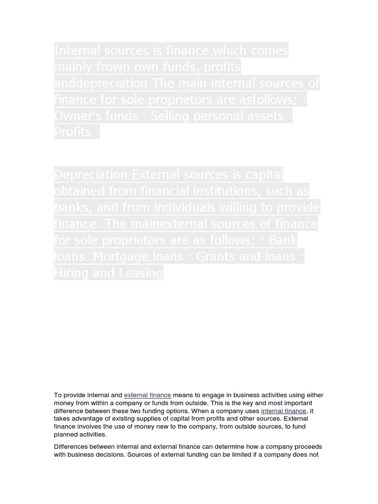 Internal vs External Finance for Businesses | PDF | Sole Proprietorship ...