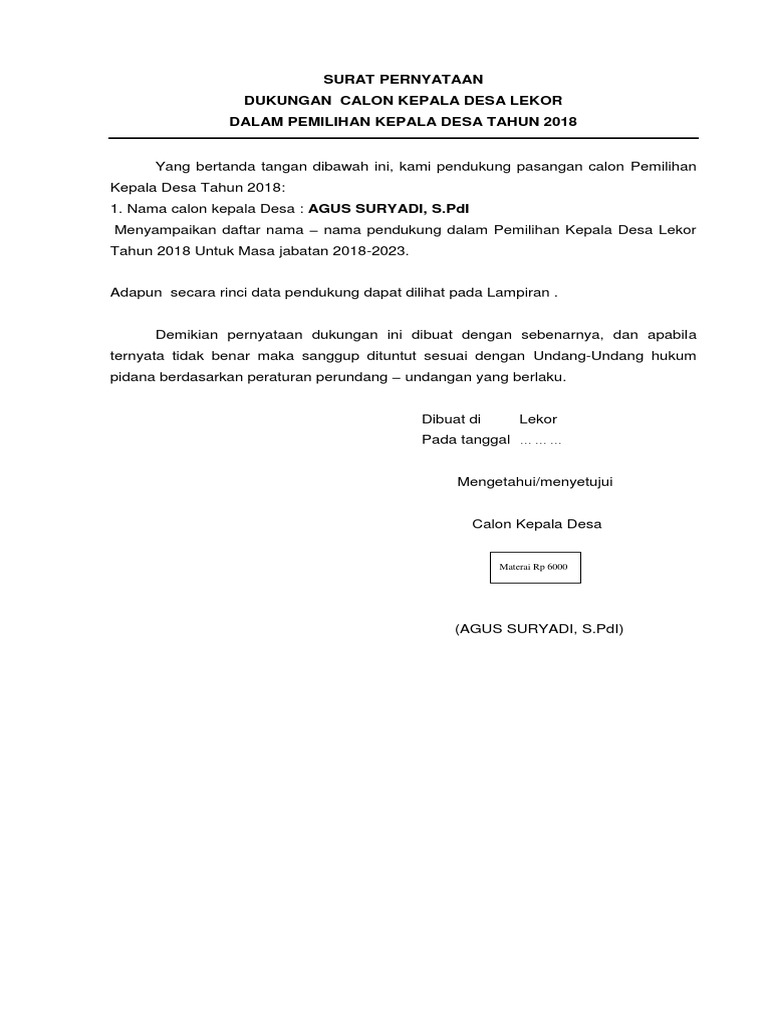 Contoh Surat Dukungan Tanda Tangan Contoh Surat Yang Benar Gratis 2020