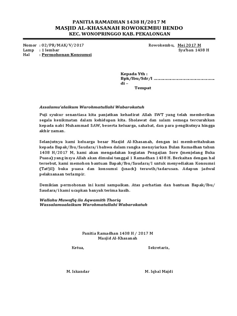 Surat Permohonan Takjil Ramadhan
