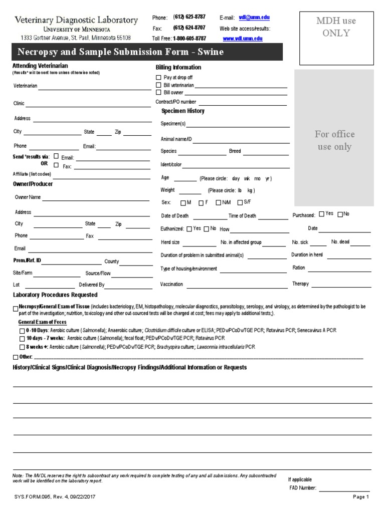 Necropsy Sample Submission Form Sw Autopsy Polymerase Chain Reaction