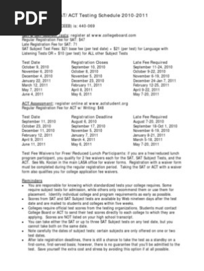 Sat Act Schedule 2010 2011 Sat Data Collection - 