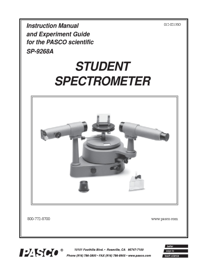 Student Spectrometer Manual SP 9268A Prism Diffraction