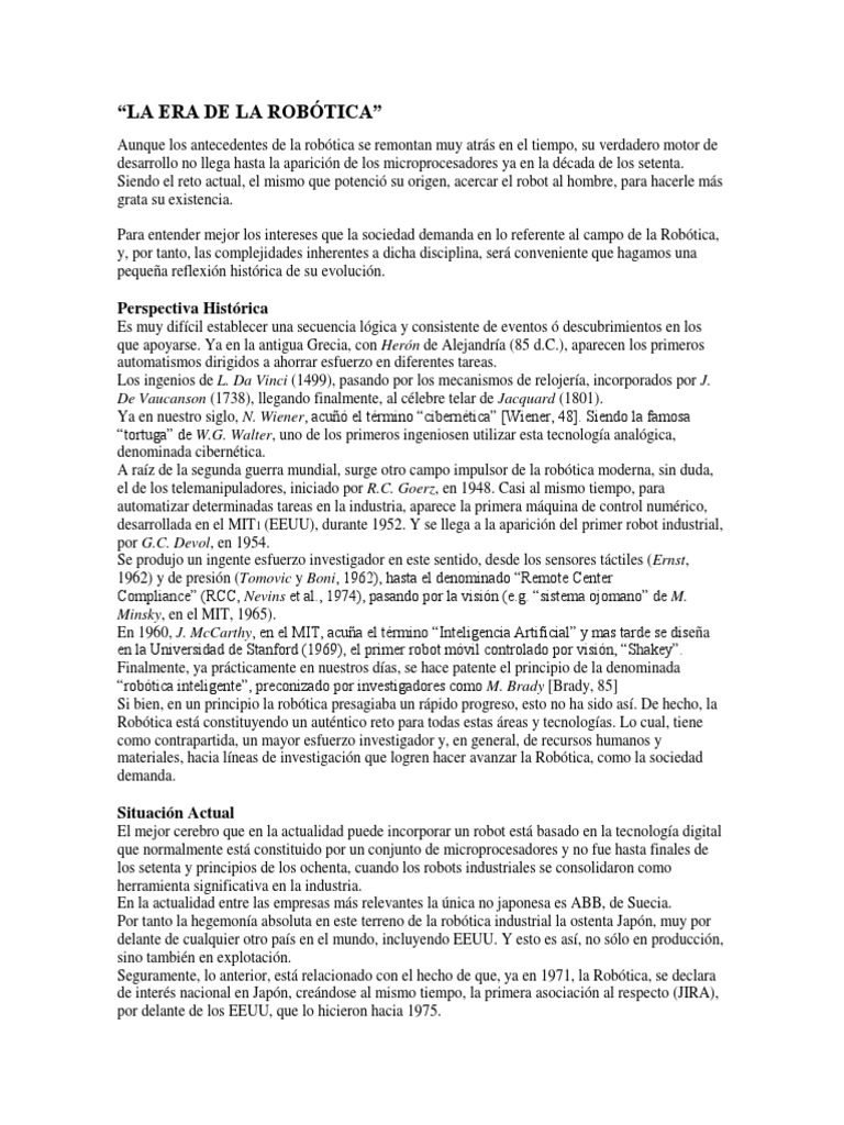 Evolución y Estado Actual de la Robótica | PDF | Robot | Robótica