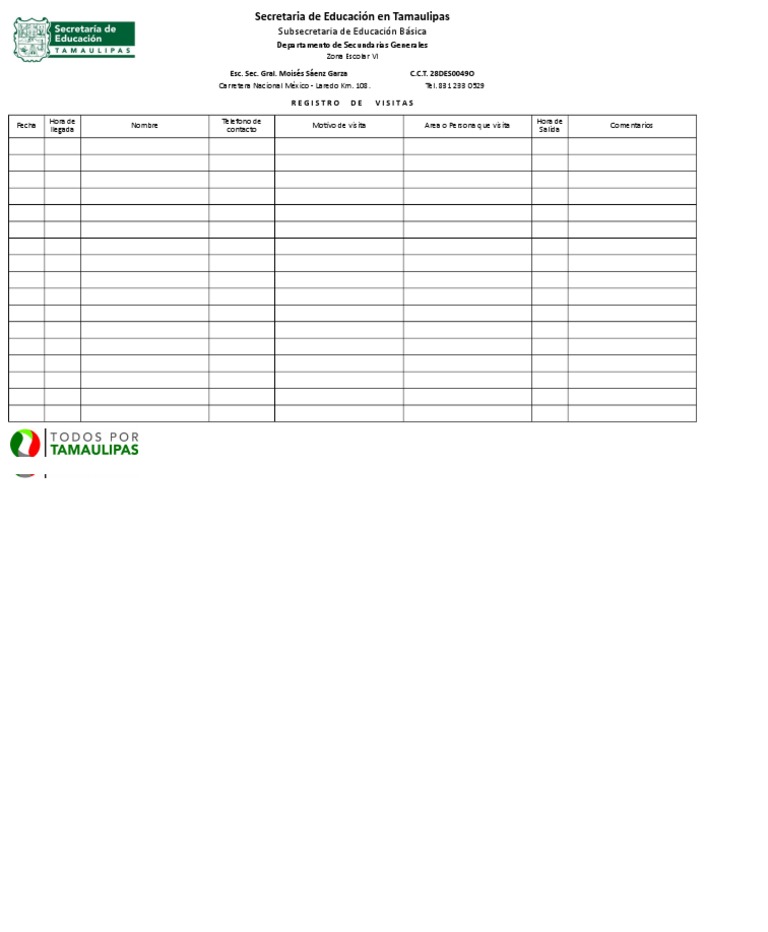 Formato de Registro de Visitas