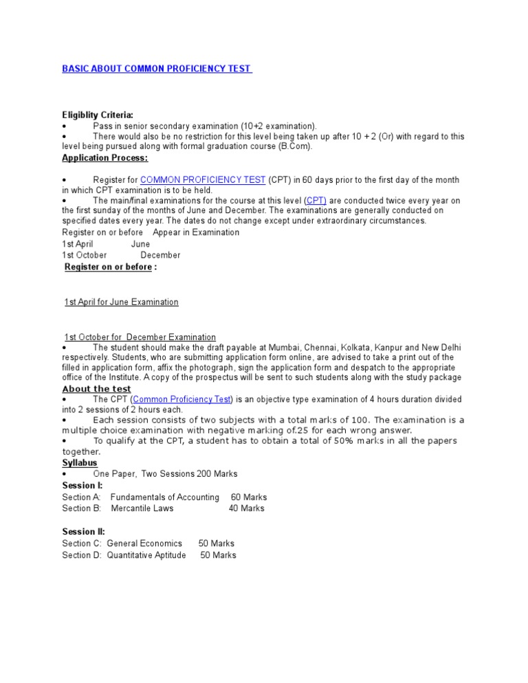 Overview of Common Proficiency Test | PDF