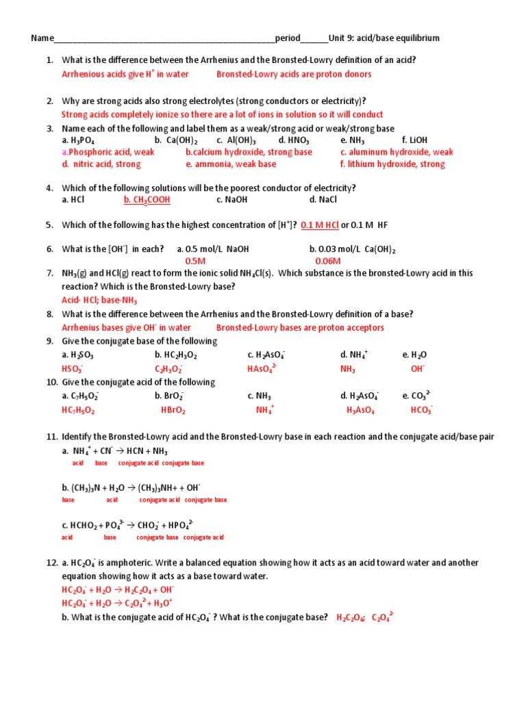 Unit 9: Acids and Bases Worksheet | PDF | Buffer Solution | Acid