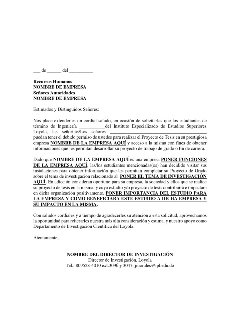Carta Solicitud De Permiso Para Estudiantes De Termino De Carrera