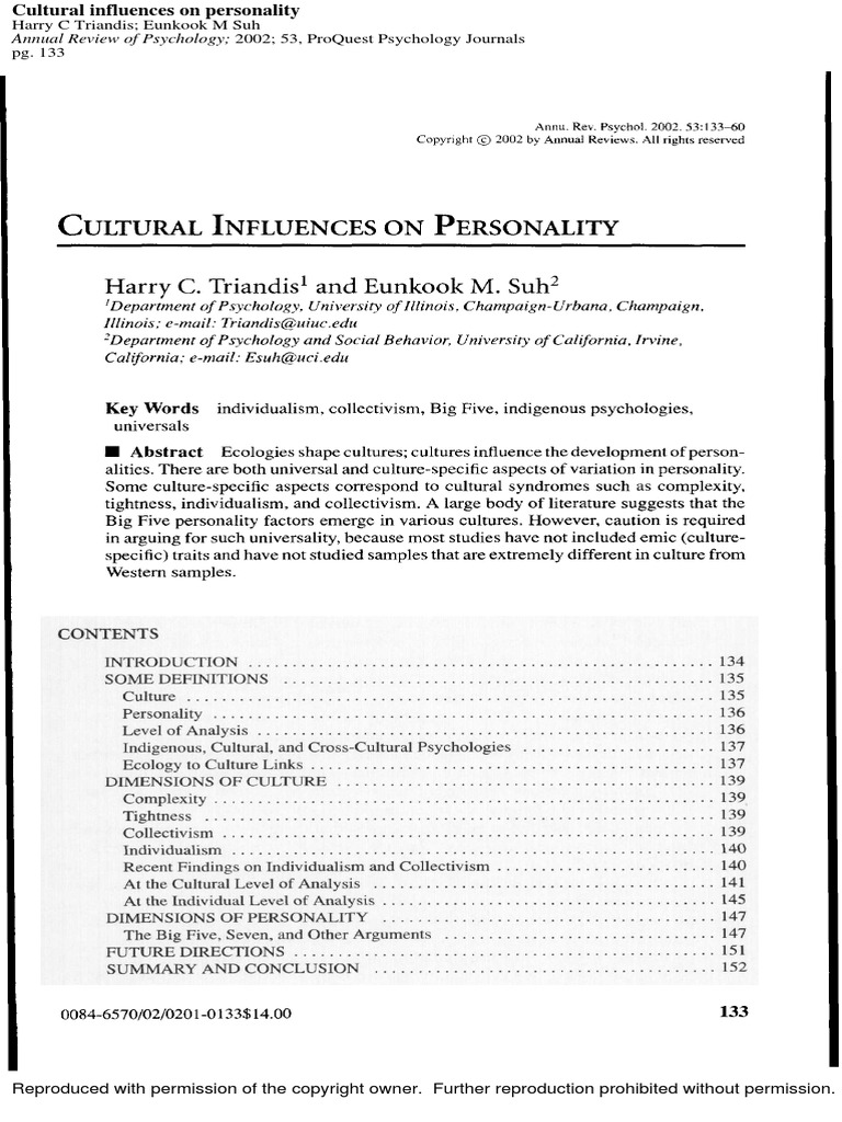 Cultural Influences On Personality-Triandis | PDF | Imperfect ...