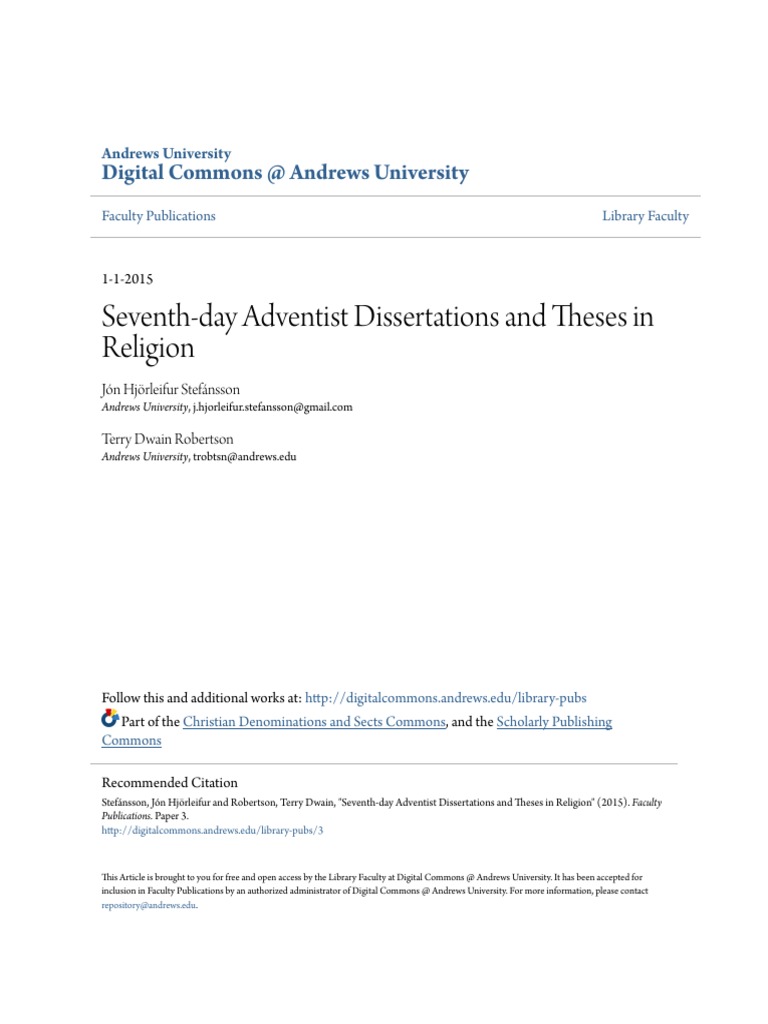 Seventh-Day Adventist Dissertations and Theses in Religion, PDF, Thesis