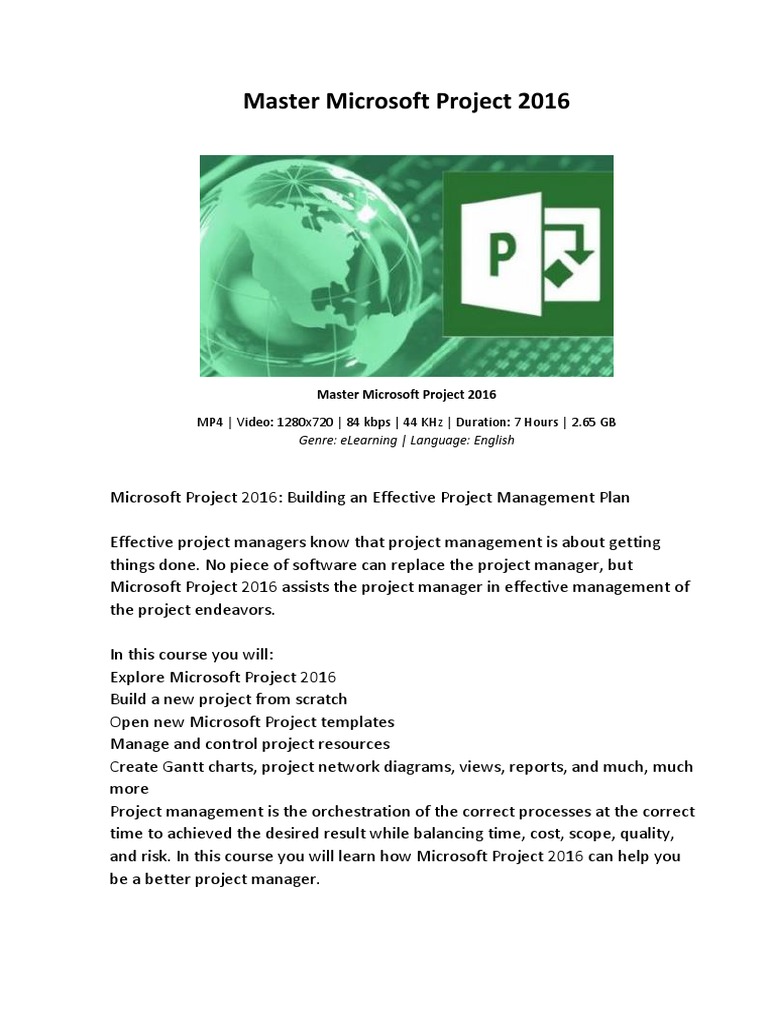 Mastering Microsoft Project 2016 Guide | PDF