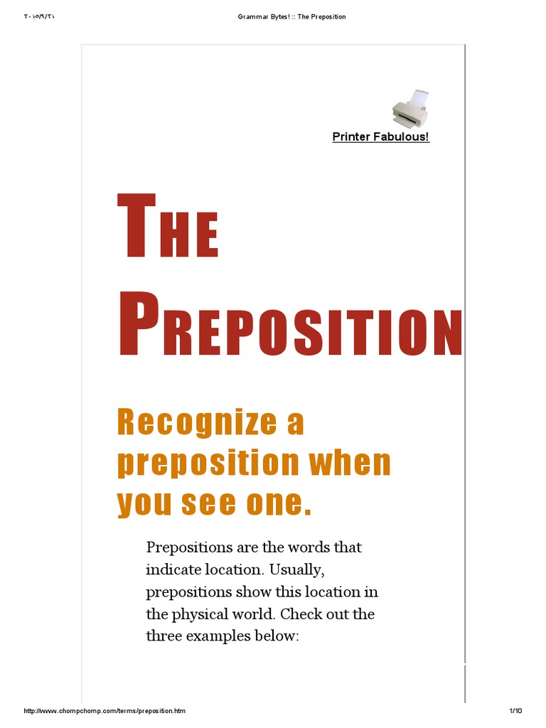 Grammar Bytes! - The Preposition | PDF | Preposition And Postposition ...