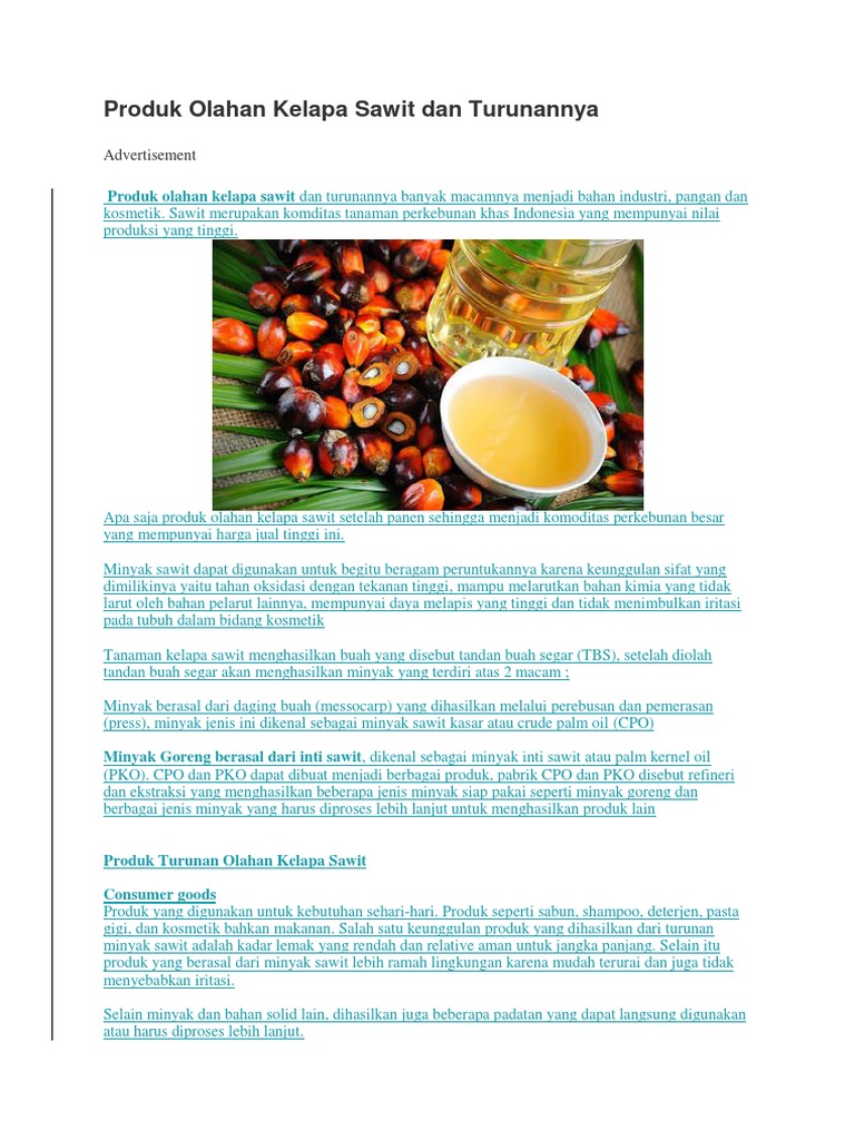 Produk Olahan  Kelapa  Sawit dan Turunannya docx Produk Olahan  Kelapa  Sawit dan Turunannya docx