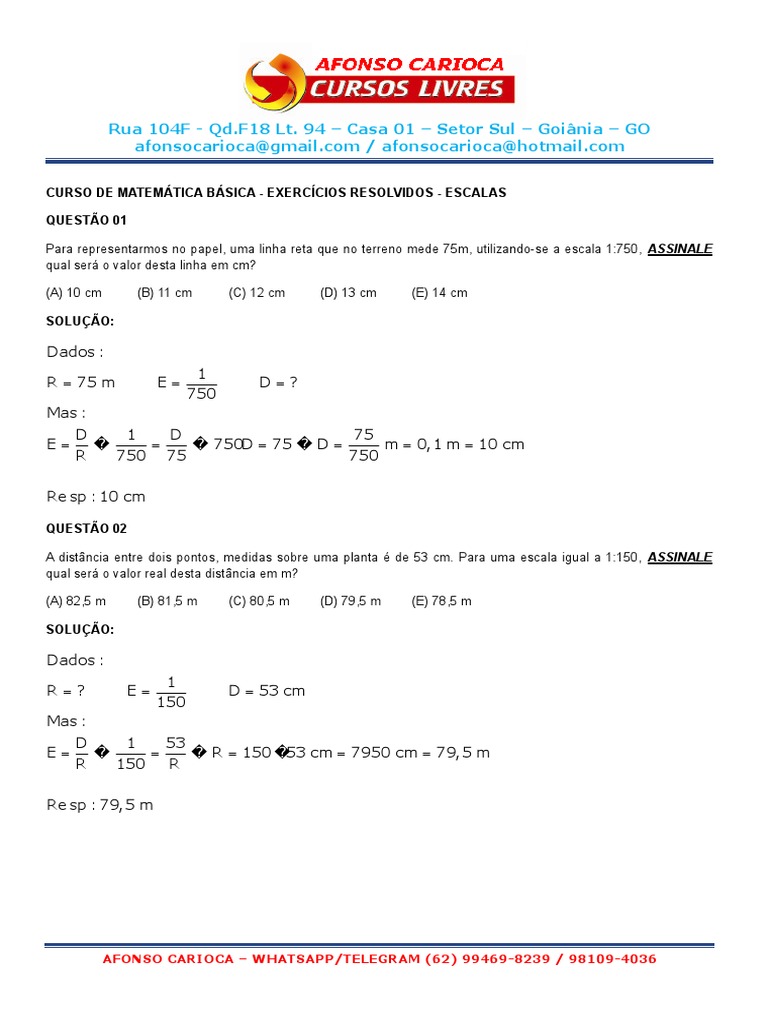 Matemática Básica - Exercícios Resolvidos - Escalas