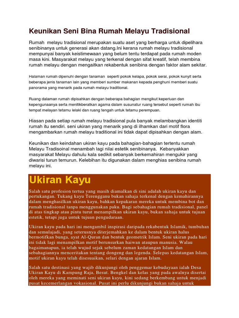 Keunikan Seni Bina Rumah Melayu Tradisional Pdf