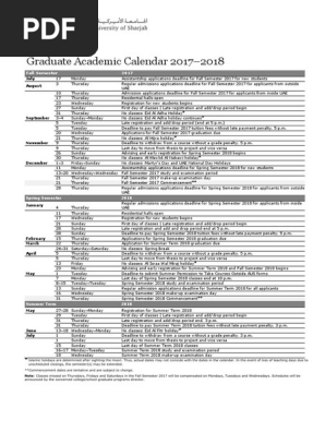 Graduate Calendar 2017 2018