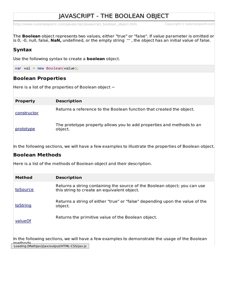 Javascript Boolean Object | PDF