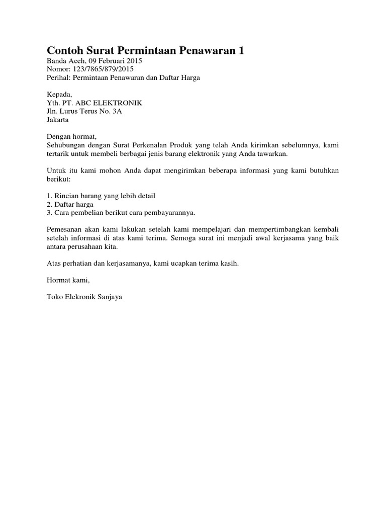 Contoh Surat Permintaan Penawaran 1 2docx