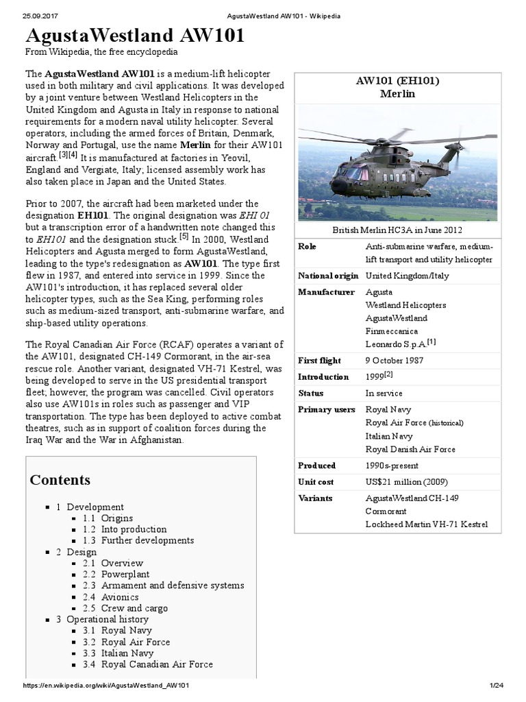 Agustawestland Aw101 Wikipedia Helicopter Aircraft