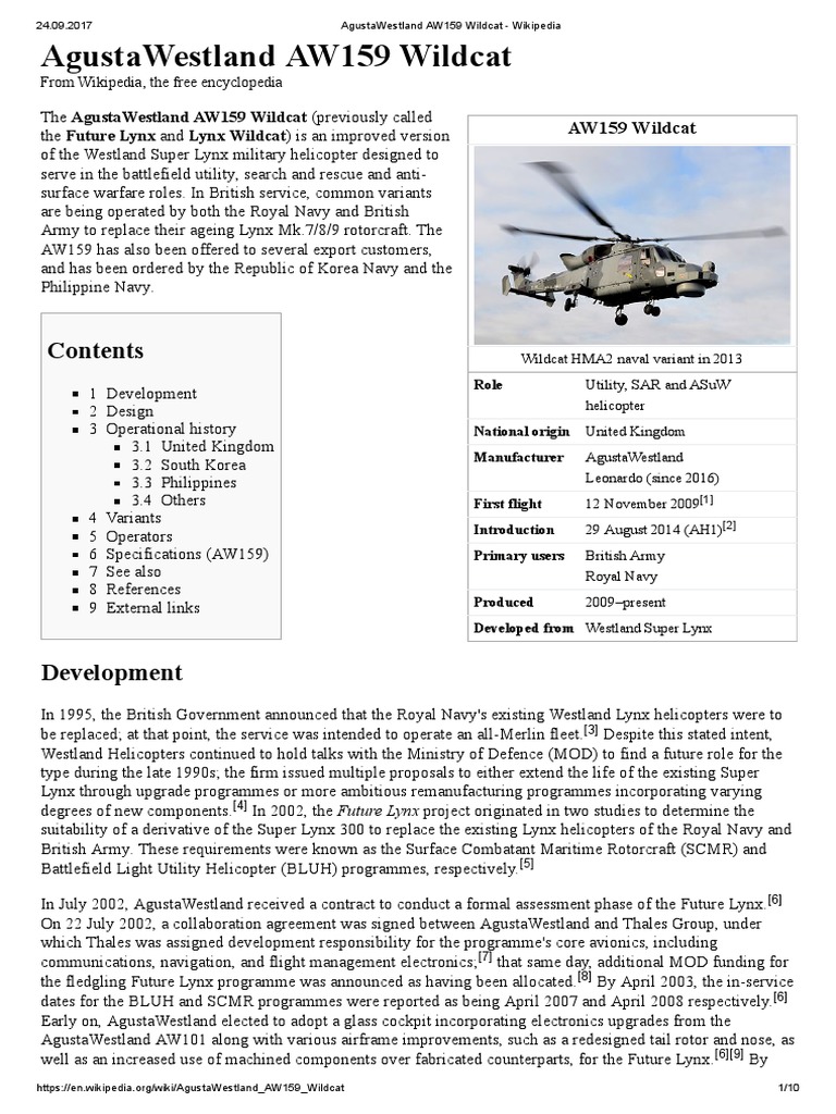 AgustaWestland AW159 Wildcat - Wikipedia | PDF | Helicopter | Military ...