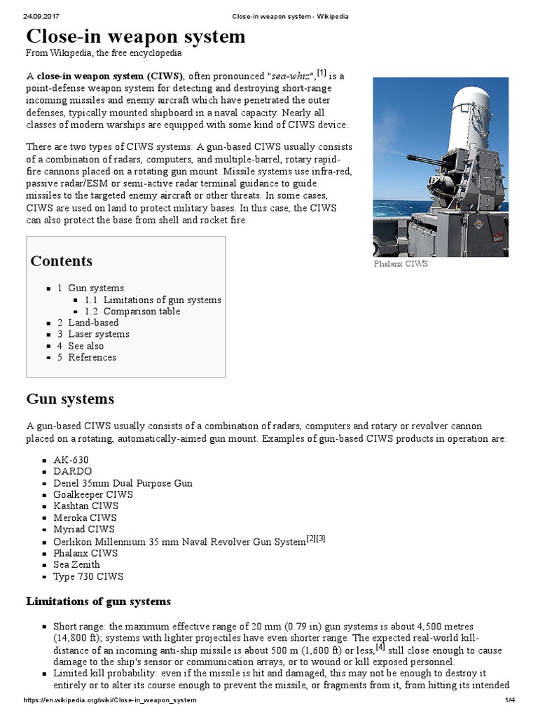 Close-In Weapon System - Wikipedia | PDF | Projectile Weapons | Artillery