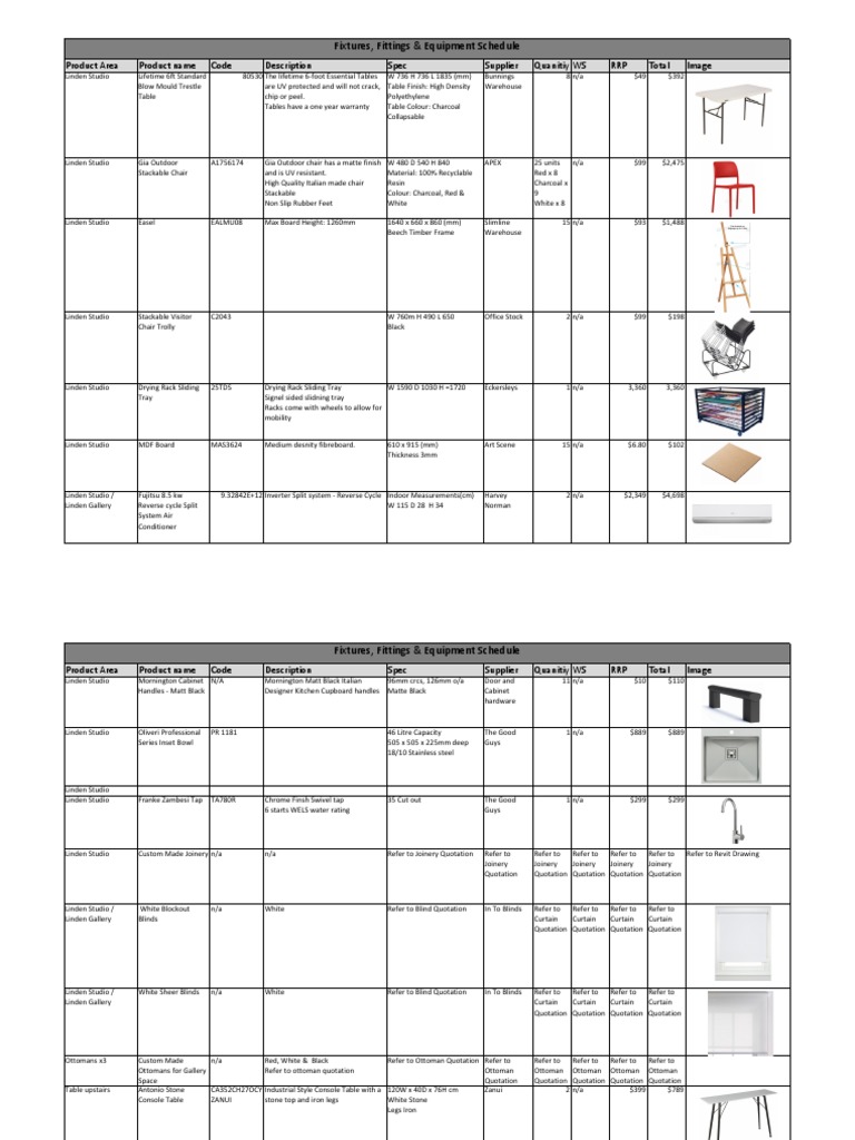 FF&E Schedule for Product Inventory | PDF | Building Materials ...